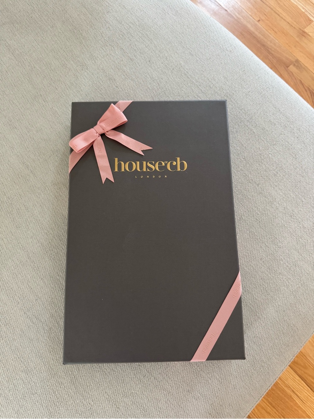 House of CB Gray Box with Pink Ribbon